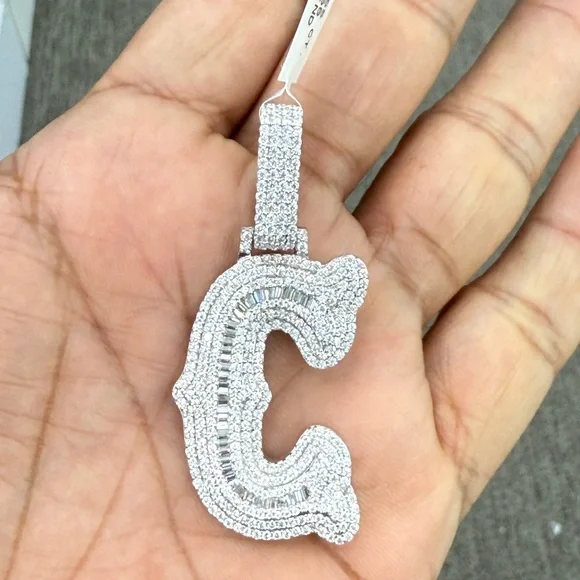 925 Sterling silver moissanite Diamond later C pendant